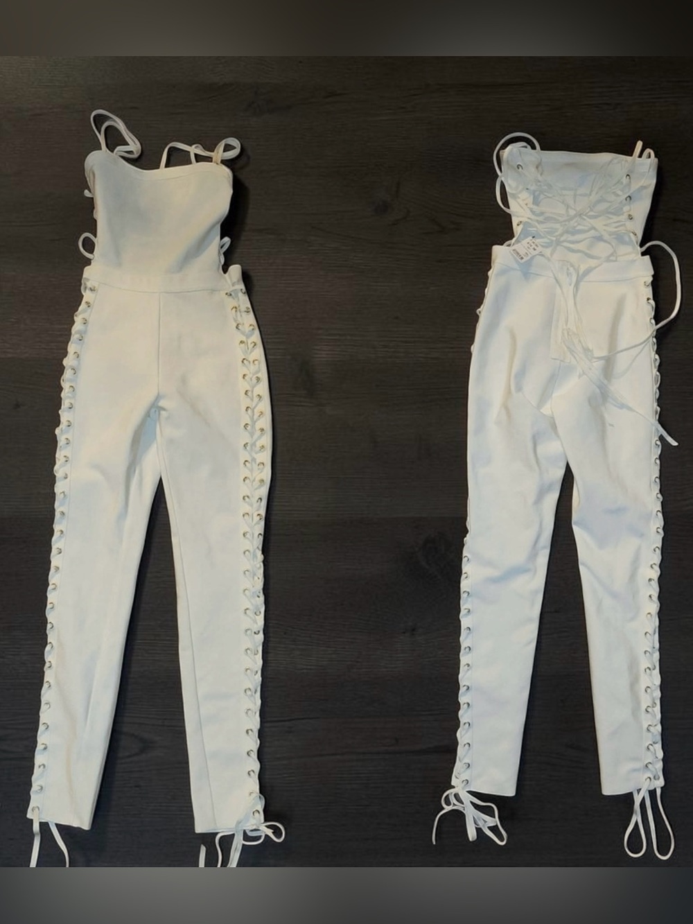 Akira White Lace-Up Strap Jumpsuit – Women